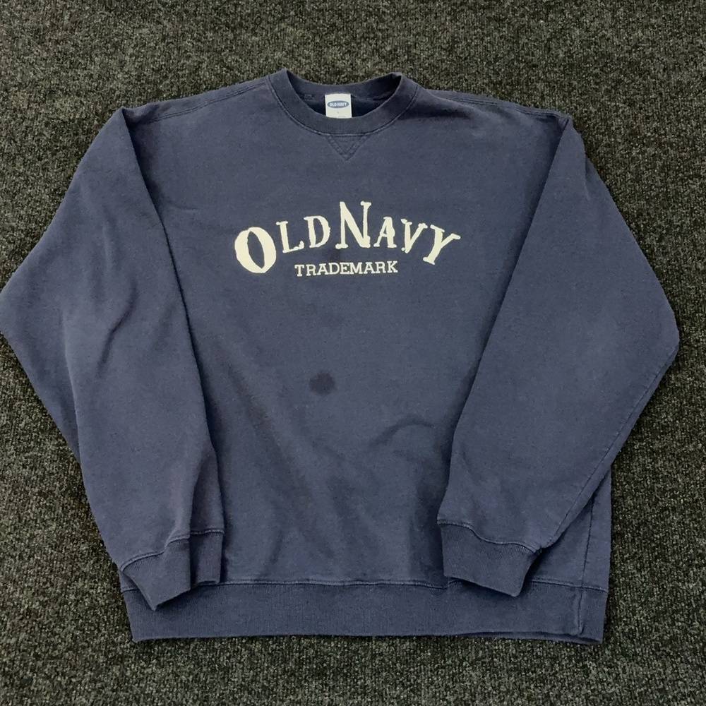 Old Navy Sweatshirt Mens L Blue Trademark Graphic Logo Crew Neck Fleece Pullover